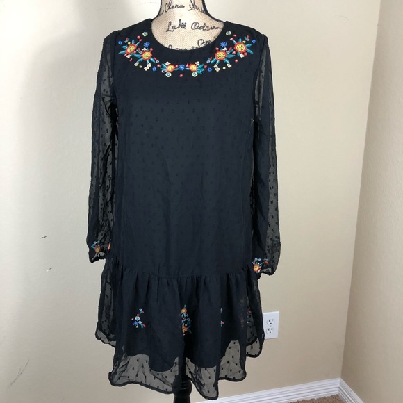 Japna Dresses & Skirts - Japna Embroidered Black Boho Dress Tunic NWT M
